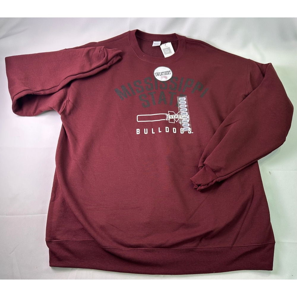 NWT Mississippi State Bulldogs Maroon Hanes Crewneck Sweatshirt Large Collge